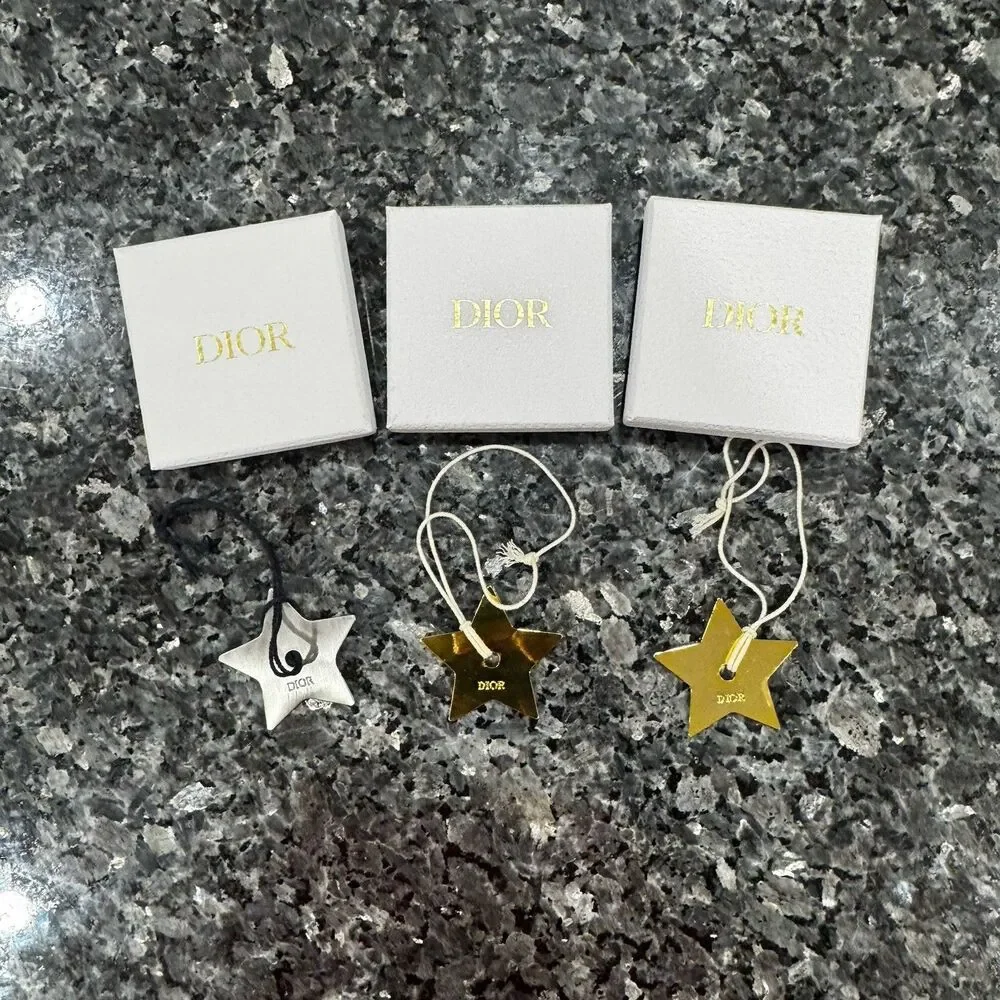 Dior Small White Jewelry Gift Empty Box w/ Dior Ribbon Stars 3.5